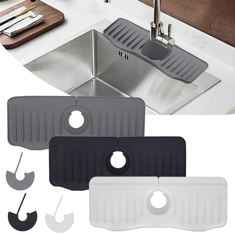 Bathroom Kitchen Silicone Faucet Anti-Splash Drain Mat, White, Grey, Black, White+Waterproof Edge, Gray+Waterproof Edge, Black+Waterproof Edge