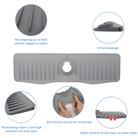 Bathroom Kitchen Silicone Faucet Anti-Splash Drain Mat, White, Grey, Black, White+Waterproof Edge, Gray+Waterproof Edge, Black+Waterproof Edge