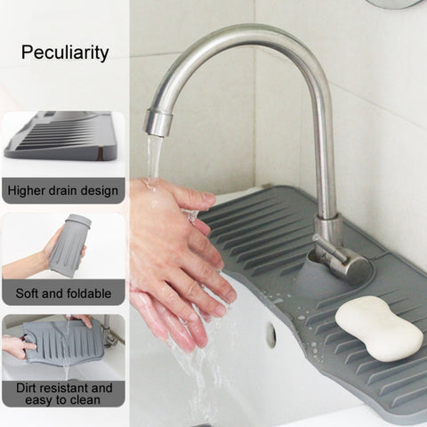 Bathroom Kitchen Silicone Faucet Anti-Splash Drain Mat, White, Grey, Black, White+Waterproof Edge, Gray+Waterproof Edge, Black+Waterproof Edge