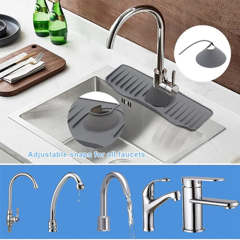 Bathroom Kitchen Silicone Faucet Anti-Splash Drain Mat, White, Grey, Black, White+Waterproof Edge, Gray+Waterproof Edge, Black+Waterproof Edge