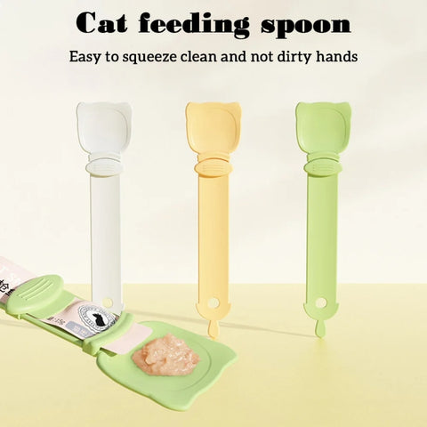 Cat Feeder Cat Strip Squeezer Pet Snack Minced Meat Feeding Spoon, Orange, Green, Beige