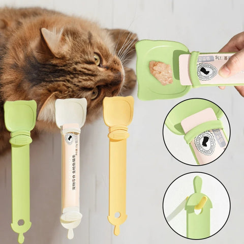 Cat Feeder Cat Strip Squeezer Pet Snack Minced Meat Feeding Spoon, Orange, Green, Beige