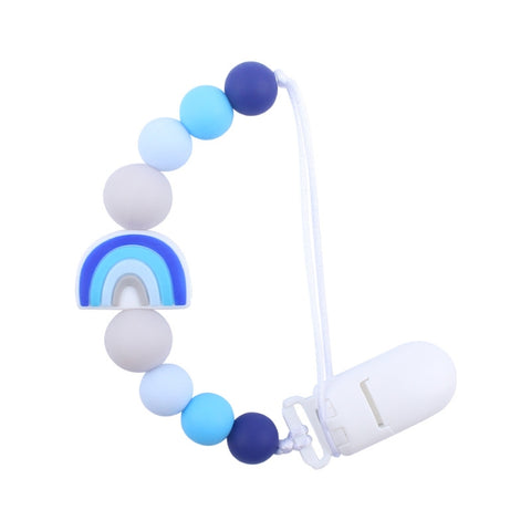 Baby Anti-drop Chain Pacifier Clips Silicone Rainbow Beads Dummy Holder Nipple Clip, Rainbow Pink, Rainbow Blue, Rainbow Purple