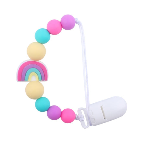 Baby Anti-drop Chain Pacifier Clips Silicone Rainbow Beads Dummy Holder Nipple Clip, Rainbow Pink, Rainbow Blue, Rainbow Purple