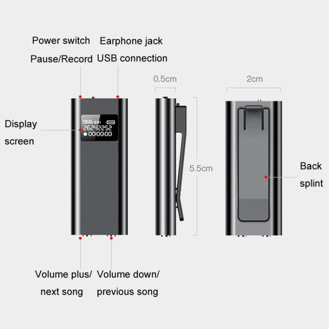 Q25 Intelligent Voice Recorder With Screen HD Noise Canceling Back Clip Voice Reporter, 4GB, 8GB, 16GB, 32GB