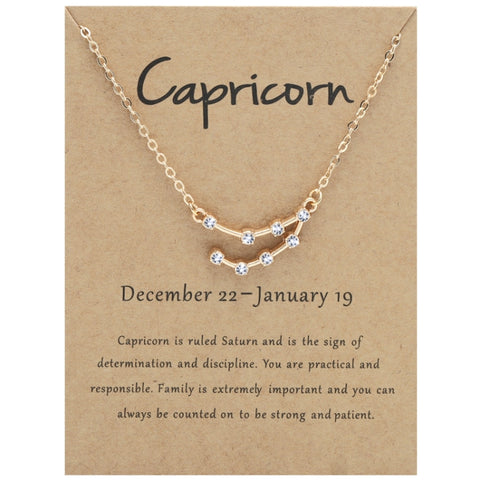 12 Zodiac Signs With Diamonds Necklace Card Rhinestones Collarbone Chain Pendant, Scorpio Golden, Sagittarius Golden, Capricorn Golden, Taurus Golden, Pisces Golden, Leo Golden, Libra Golden, Cancer Golden, Aquarius Golden, Virgo Golden, Aries Golden  ...
