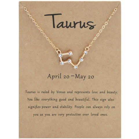 12 Zodiac Signs With Diamonds Necklace Card Rhinestones Collarbone Chain Pendant, Scorpio Golden, Sagittarius Golden, Capricorn Golden, Taurus Golden, Pisces Golden, Leo Golden, Libra Golden, Cancer Golden, Aquarius Golden, Virgo Golden, Aries Golden  ...