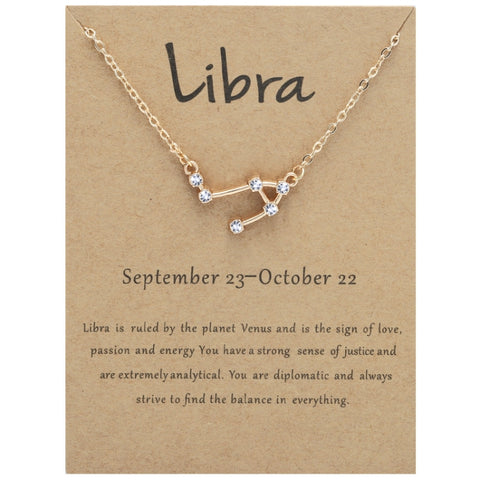 12 Zodiac Signs With Diamonds Necklace Card Rhinestones Collarbone Chain Pendant, Scorpio Golden, Sagittarius Golden, Capricorn Golden, Taurus Golden, Pisces Golden, Leo Golden, Libra Golden, Cancer Golden, Aquarius Golden, Virgo Golden, Aries Golden  ...