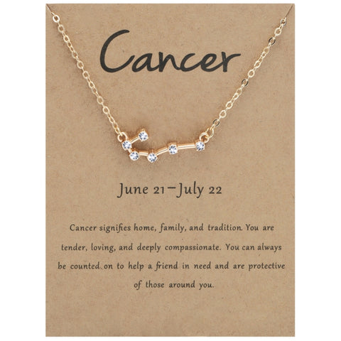 12 Zodiac Signs With Diamonds Necklace Card Rhinestones Collarbone Chain Pendant, Scorpio Golden, Sagittarius Golden, Capricorn Golden, Taurus Golden, Pisces Golden, Leo Golden, Libra Golden, Cancer Golden, Aquarius Golden, Virgo Golden, Aries Golden  ...