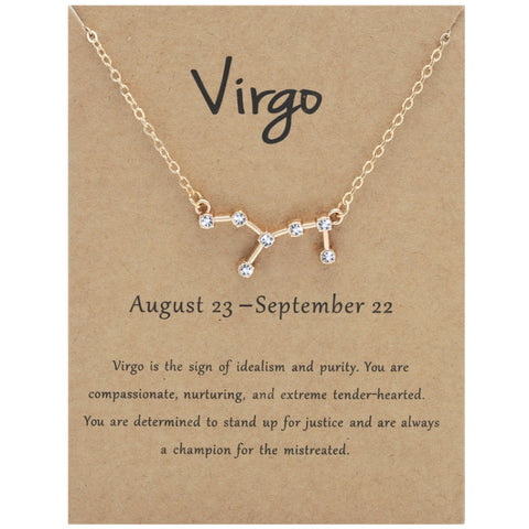 12 Zodiac Signs With Diamonds Necklace Card Rhinestones Collarbone Chain Pendant, Scorpio Golden, Sagittarius Golden, Capricorn Golden, Taurus Golden, Pisces Golden, Leo Golden, Libra Golden, Cancer Golden, Aquarius Golden, Virgo Golden, Aries Golden  ...