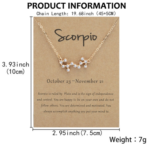 12 Zodiac Signs With Diamonds Necklace Card Rhinestones Collarbone Chain Pendant, Scorpio Golden, Sagittarius Golden, Capricorn Golden, Taurus Golden, Pisces Golden, Leo Golden, Libra Golden, Cancer Golden, Aquarius Golden, Virgo Golden, Aries Golden  ...