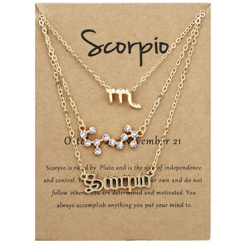 3 In 1 12 Zodiac Signs Necklace Set Retro Alphabet Symbols With Diamonds Jewelry Set, Scorpion Golden, Sagittarius Golden, Capricorn Golden, Taurus Golden, Pisces Golden, Leo Golden, Libra Golden, Cancer Golden, Aquarius Golden, Virgo Golden, Aries Gol...