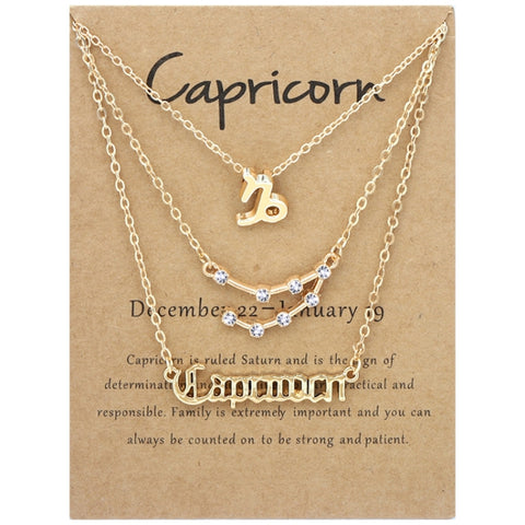 3 In 1 12 Zodiac Signs Necklace Set Retro Alphabet Symbols With Diamonds Jewelry Set, Scorpion Golden, Sagittarius Golden, Capricorn Golden, Taurus Golden, Pisces Golden, Leo Golden, Libra Golden, Cancer Golden, Aquarius Golden, Virgo Golden, Aries Gol...