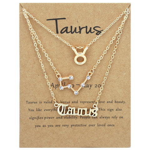 3 In 1 12 Zodiac Signs Necklace Set Retro Alphabet Symbols With Diamonds Jewelry Set, Scorpion Golden, Sagittarius Golden, Capricorn Golden, Taurus Golden, Pisces Golden, Leo Golden, Libra Golden, Cancer Golden, Aquarius Golden, Virgo Golden, Aries Gol...