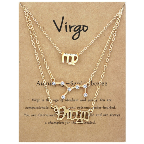 3 In 1 12 Zodiac Signs Necklace Set Retro Alphabet Symbols With Diamonds Jewelry Set, Scorpion Golden, Sagittarius Golden, Capricorn Golden, Taurus Golden, Pisces Golden, Leo Golden, Libra Golden, Cancer Golden, Aquarius Golden, Virgo Golden, Aries Gol...