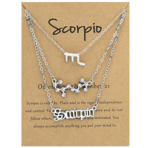 3 In 1 12 Zodiac Signs Necklace Set Retro Alphabet Symbols With Diamonds Jewelry Set, Scorpion Golden, Sagittarius Golden, Capricorn Golden, Taurus Golden, Pisces Golden, Leo Golden, Libra Golden, Cancer Golden, Aquarius Golden, Virgo Golden, Aries Gol...