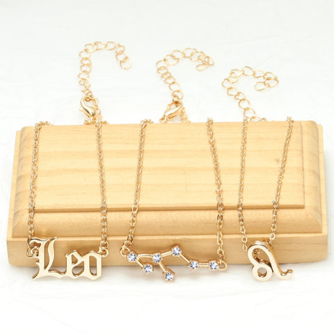 3 In 1 12 Zodiac Signs Necklace Set Retro Alphabet Symbols With Diamonds Jewelry Set, Scorpion Golden, Sagittarius Golden, Capricorn Golden, Taurus Golden, Pisces Golden, Leo Golden, Libra Golden, Cancer Golden, Aquarius Golden, Virgo Golden, Aries Gol...