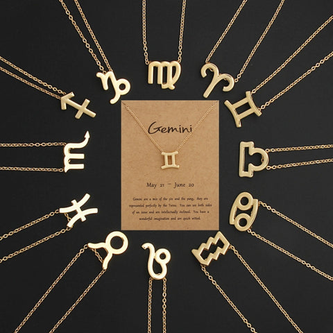 Zodiac Signs Necklace Electroplate Alloy Short Chain Jewelry, Aries Golden, Cancer Golden, Libra Golden, Virgo Golden, Leo Golden, Aquarius Golden, Pisces Golden, Taurus Golden, Capricorn Golden, Sagittarius Golden, Scorpio Golden, Gemini Golden       ...