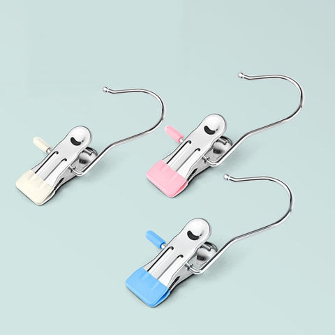 5pcs /Pack Stainless Steel Flat Clip With Hook Anti-Scratch Catch Laundry Drying Holder