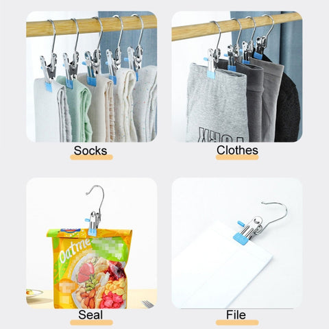 5pcs /Pack Stainless Steel Flat Clip With Hook Anti-Scratch Catch Laundry Drying Holder
