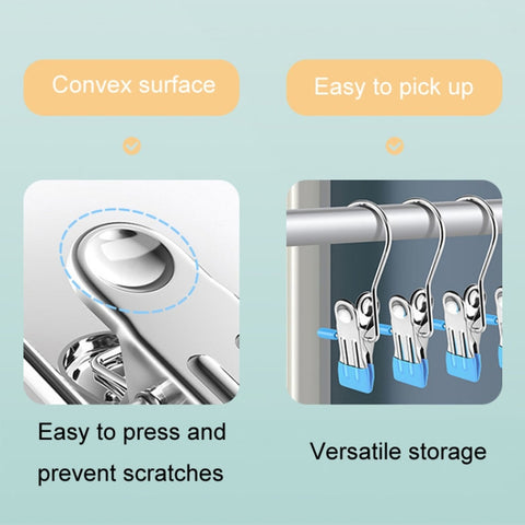 5pcs /Pack Stainless Steel Flat Clip With Hook Anti-Scratch Catch Laundry Drying Holder