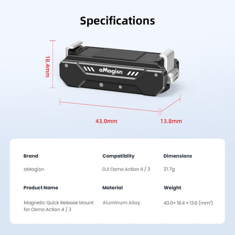 For DJI Osmo 360 / Action 5 Pro / Action 4 / Action 3 aMagisn Magnetic Fast Disassembly Motion Camera Accessories, AA09