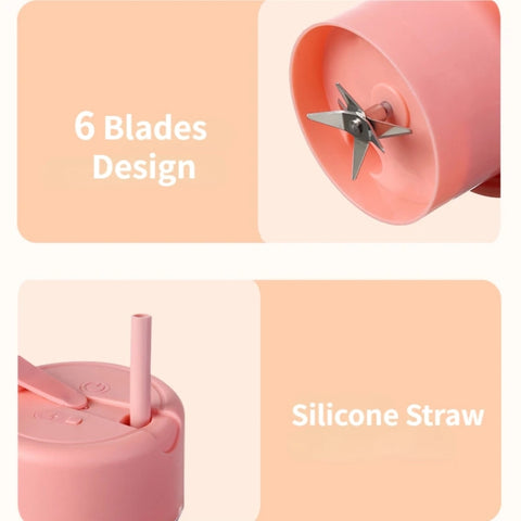 420ml 6 Blades Straw Juice Cup USB Charging Portable Fruit Juicer Smoothie Maker