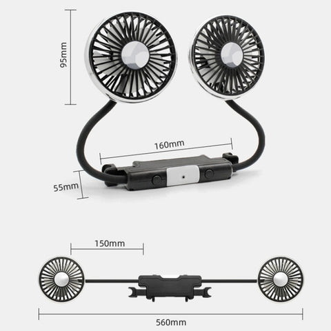 Car Double-head Hose Seat Fan with Light, F310