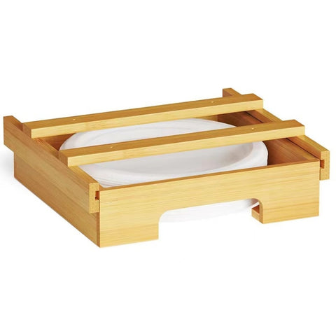 9-inch Paper Plate Dispenser Under Cabinet Bamboo Plates Holder Kitchen Storage Rack, 24 x 26.5 x 6.5