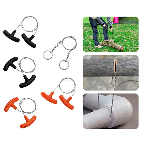 Stainless Steel Hand-pulled Wire Saw Rope Outdoor Camping Survival Equipment Saw, Orange 70cm, Black 70cm, Black 63cm, Orange 63cm