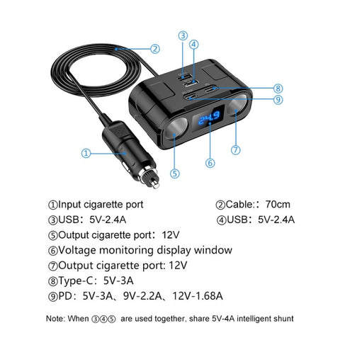 One to Four Car Charger Multifunctional Adapter Expansion Port, C2