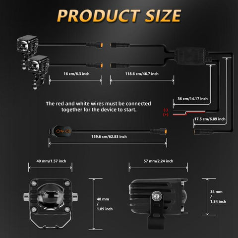 40W Motorcycle Wired Switch Integrated Waterproof Spotlight