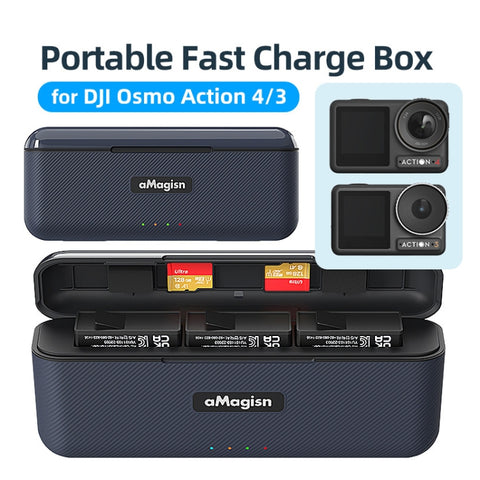 For DJI Action 4 / 3 aMagisn Fast Charge Charging Box Charger Sports Camera Accessories, For DJI Action 4 / 3