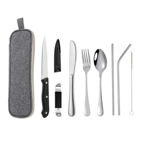 Portable Stainless Steel Cutlery Set Outdoor Picnic Knife And Fork Tool With Storage Bag, A Model Silver, A Model Gold, A Model Black, B Model Silver, B Model Gold, B Model Black, C Model Silver, C Model Black