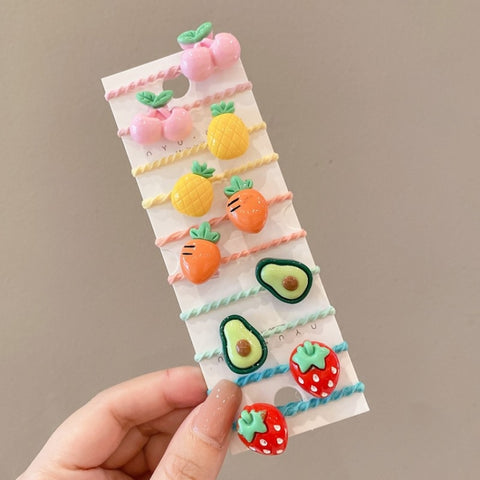 10pcs /Set Children Lovely Hair Bands Ring Baby Small Unbreakable Hair Headband, Flowers 1, Avocado, Fruits And Vegetables, Flowers 2, Colorful Eight Petal Flowers, Pink Candy, Frog Animals, Ice Cream, Watermelon Fruits, Transparent Daisies, Cream Colo...