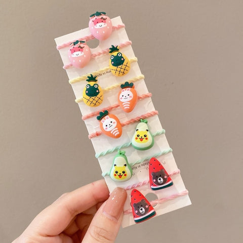 10pcs /Set Children Lovely Hair Bands Ring Baby Small Unbreakable Hair Headband, Flowers 1, Avocado, Fruits And Vegetables, Flowers 2, Colorful Eight Petal Flowers, Pink Candy, Frog Animals, Ice Cream, Watermelon Fruits, Transparent Daisies, Cream Colo...