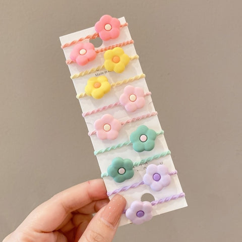 10pcs /Set Children Lovely Hair Bands Ring Baby Small Unbreakable Hair Headband, Flowers 1, Avocado, Fruits And Vegetables, Flowers 2, Colorful Eight Petal Flowers, Pink Candy, Frog Animals, Ice Cream, Watermelon Fruits, Transparent Daisies, Cream Colo...