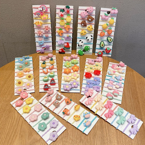 10pcs /Set Children Lovely Hair Bands Ring Baby Small Unbreakable Hair Headband, Flowers 1, Avocado, Fruits And Vegetables, Flowers 2, Colorful Eight Petal Flowers, Pink Candy, Frog Animals, Ice Cream, Watermelon Fruits, Transparent Daisies, Cream Colo...