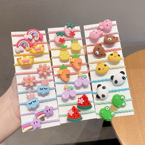 10pcs /Set Children Lovely Hair Bands Ring Baby Small Unbreakable Hair Headband, Flowers 1, Avocado, Fruits And Vegetables, Flowers 2, Colorful Eight Petal Flowers, Pink Candy, Frog Animals, Ice Cream, Watermelon Fruits, Transparent Daisies, Cream Colo...