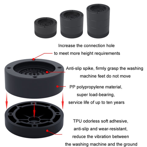 Washing Machine Base Non-Slip Heightening Fixed Shock-Absorbing Foot Pads, Black 3.5cm, Black 6cm, Black 8.5cm
