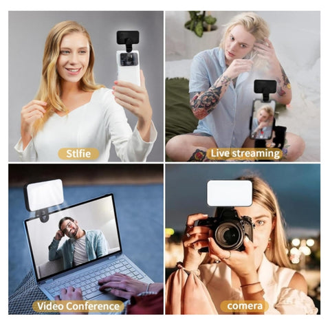 Selfie Fill Light Rechargeable 3 Color Temperature Clip On For Phone, Laptop, Tablet Meeting, 24 LEDs