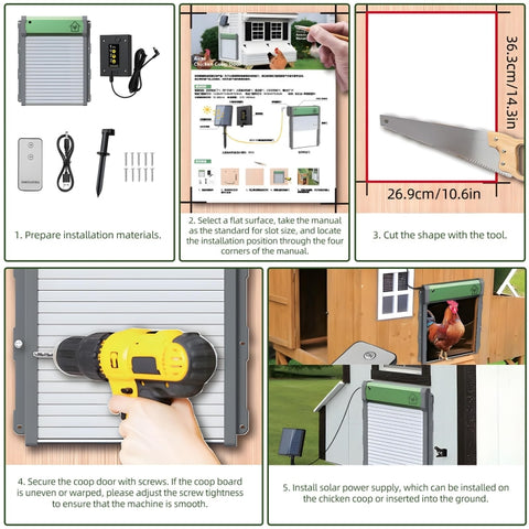 Solar Powered Automatic Chicken Coop Door 4 Modes Automatic Chicken Door with Remote Control, Solar