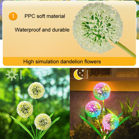 Dandelion Lawn Ground Plug Light Decoration Outdoor Solar LED Garden Lights, 3 Head