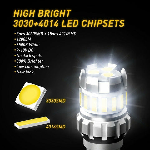 2pcs T10 3030+4014 18LED Constant Current Decoder Indicator Light Reversing Light, T10 (White)