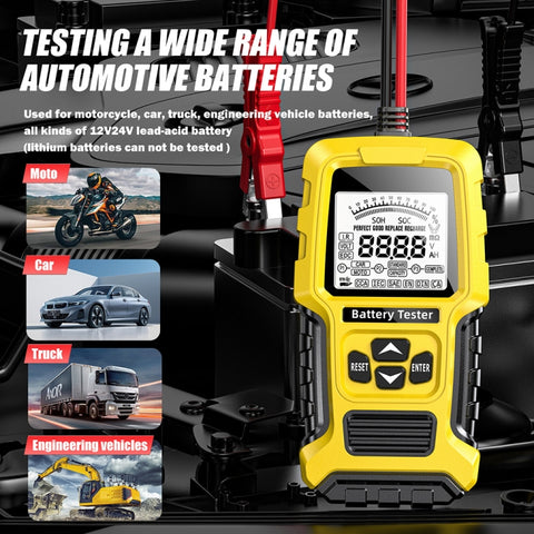 FOXSUR 12V/24V Automotive Lead-acid Battery Internal Resistance Rapid Analyzer, Yellow
