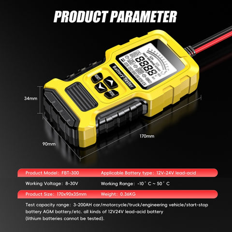 FOXSUR 12V/24V Automotive Lead-acid Battery Internal Resistance Rapid Analyzer, Yellow