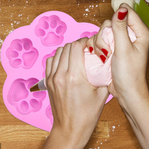 7 Cells Small and Large Cat Paw Silicone Cake Mould Cartoon DIY Handmade Essential Oil Soap Moulds, Pink, Light Blue