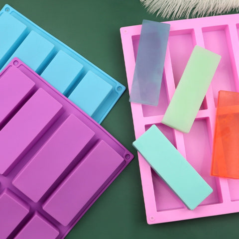 8 Grids Rectangular Silicone Handmade Soap Mould DIY Aromatherapy Mould, Light Blue, Purple, Pink