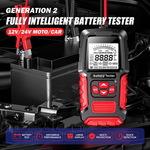 FOXSUR Automobile Motorcycle Battery Voltage Capacity Tester, Red