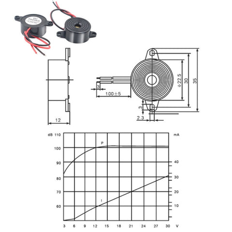 SFM-20B DC3-24V 95dB High Decibel Continuous Sound Alarm Active Piezo Buzzer, SFM-20B DC3-24V 95dB